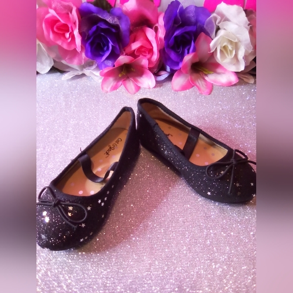 #174👉🏼Toddlers Black🖤/w-Silver Stars Dress Shoes - Picture 3 of 6